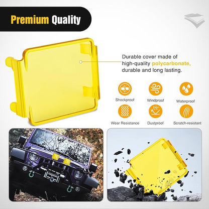 Nilight 3 inch Cube Light Pod Cover 2 PCS Yellow Protective Covers Durable Polycarbonate Lens Waterproof Dustproof Scratch-Proof for Square Lights Off Road Driving Lighting