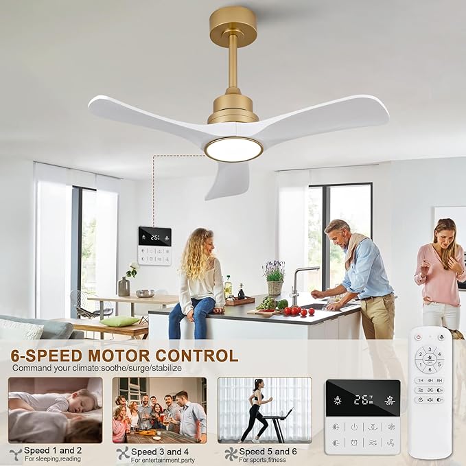 White Gold Ceiling Fans with Lights,36 inch Solid Wood Ceiling Fan with Remote Control,Wall Switch,Dimmable,Reversible,Power Off Memory Modern Ceiling Fan Indoor Outdoor for Bedroom Patio