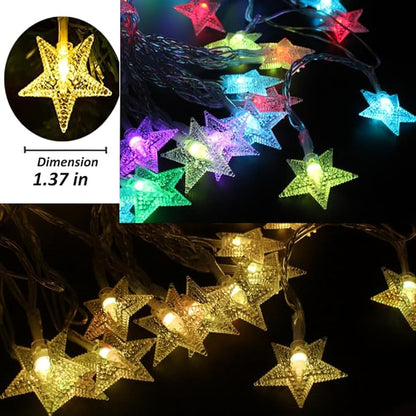 Solhice 20ft Star String Lights Battery Operated 40 LEDs, Warm White & Multicolor Color Changing Twinkle Lights Kids Room, Bunk Bed Hanging Lights Indoor and Outdoor Decor