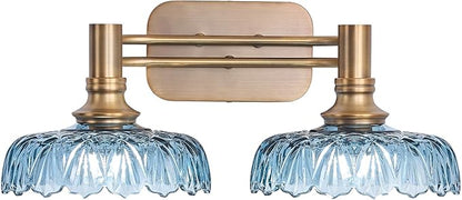 Vintage Bathroom Vanity Light Fixtures 2-Light Bathroom Lighting with Grey Glass Wall Sconces for Hallway Living Room Bedroom Entryway