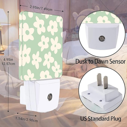Groovy Flowers Night Light, Dusk to Dawn Smart Sensor Nightlight for Bedroom Bathroom Kitchen Hallway Stairs Hallway, Plug-in, Energy Efficient Decor Desk Lamp Gifts
