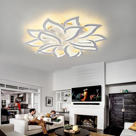 36" White Modern Geometric Dimmable Ceiling Light Fixture, 15 Leaves Low Profile Flush Mount Ceiling Light for Kitchen, Bedroom, Living Room