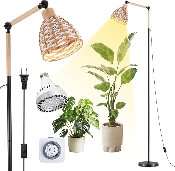 30W standing grow lights for indoor plants, 70-inch indoor adjustable angle plant lamp, 4000K floor-standing plant lamp, equipped with a 24-hour cycle timer, suitable for medium and large plants