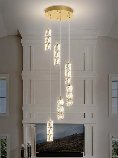ykolupty H78 Pendant Lights Kitchen Island 6-Lights Pendant Chandelier for Dining Room Hallway Stairwell,LED Dimmable 2700K-6000K (Gold Chandelier)
