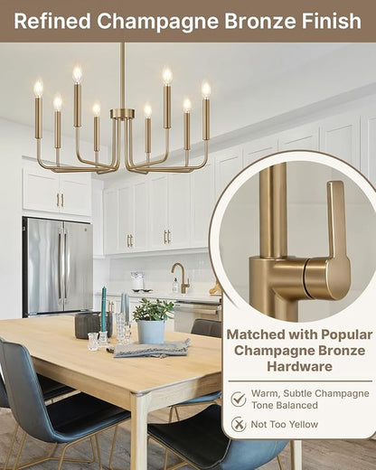 Yunnix 8 Light Champagne Bronze Chandelier - Modern Gold Chandelier Dining Room Light Fixture - 28" Vintage Chandelier for Bedroom Kitchen Island Lighting, Foyer and Living Room