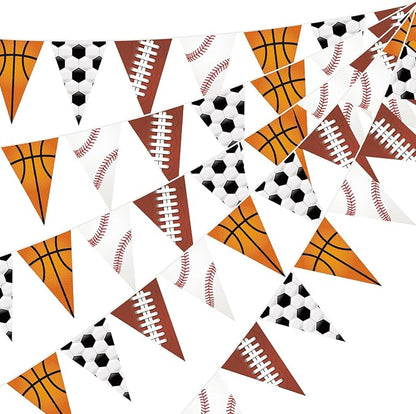 HESTYA 5 Pcs 49 Ft Sport Party Decorations Football Pennant Banner Pre-Assembled Basketball Triangle Flag Bunting Garland for Baseball Soccer Birthday Party Supplies Sport Theme Decorations