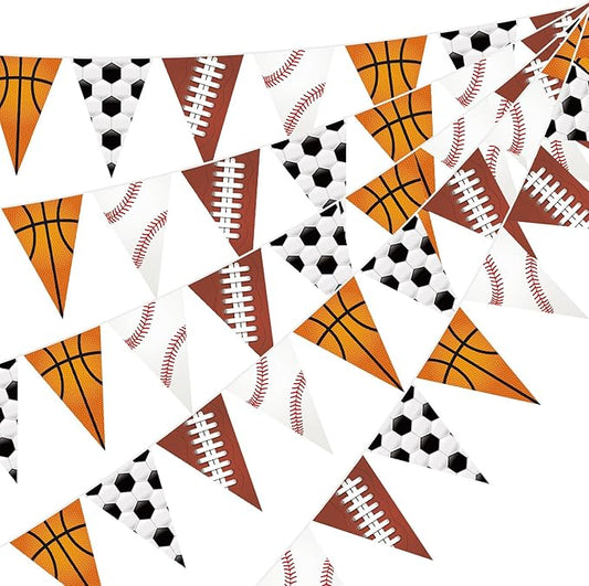 HESTYA 5 Pcs 49 Ft Sport Party Decorations Football Pennant Banner Pre-Assembled Basketball Triangle Flag Bunting Garland for Baseball Soccer Birthday Party Supplies Sport Theme Decorations