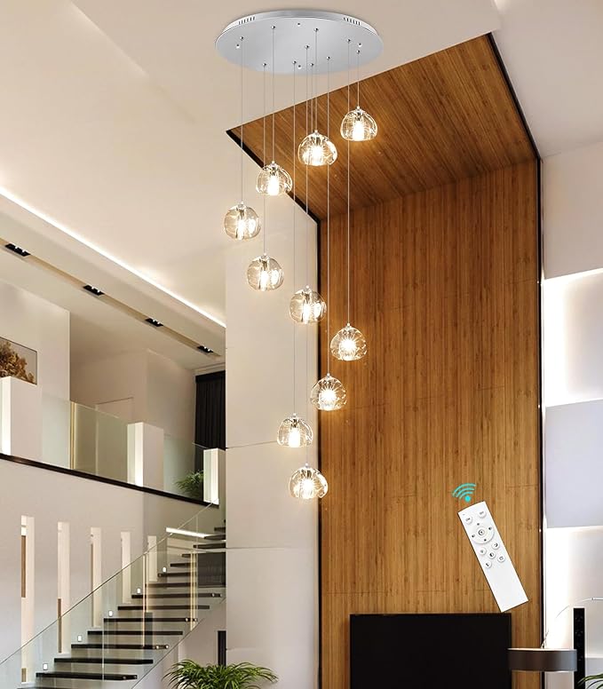 HAIXIANG Modern Chandeliers for Dining Room Adjust High Ceiling Chandelier Light Fixtures Entrance LED Dimmable Ceiling Pendant Drops Light Remote Lights for Living Room Stairwell 2700K 6000K