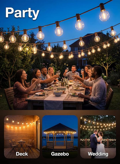 SUNSGNE 25FT Brown Outdoor String Lights, Shatterproof LED Globe String Lights with 25 G40 LED Bulbs, Waterproof Connectable Hanging Light for Backyard Patio Porch Balcony Party Decor, E12 Base