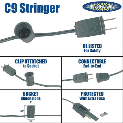 Novelty Lights 25 Foot String Light Set - Indoor/Outdoor Stringer Set for Christmas, Wedding Decor, Patios, & More - C9/E17 Intermediate Base (Green Wire, 12" Spacing)