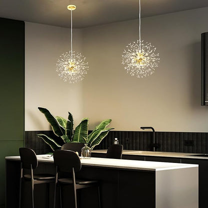 Modern Dandelion Firework Chandelier, Gold Bathroom Chandelier, Crystal Hanging Pendant Lighting Fixture for Dining Room, Bedroom, Entryway, Foyer, 9-Light
