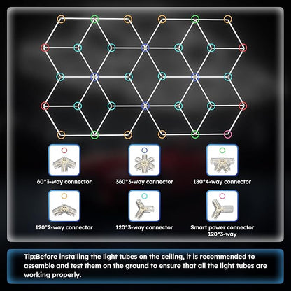 ALLYES Hexagon Garage Lights, LED Honeycomb Garage Lights, 338W 40560LM 6500K, 21 Rhombus Car Detailing Lighting for Workshop Showroom Basement Gym