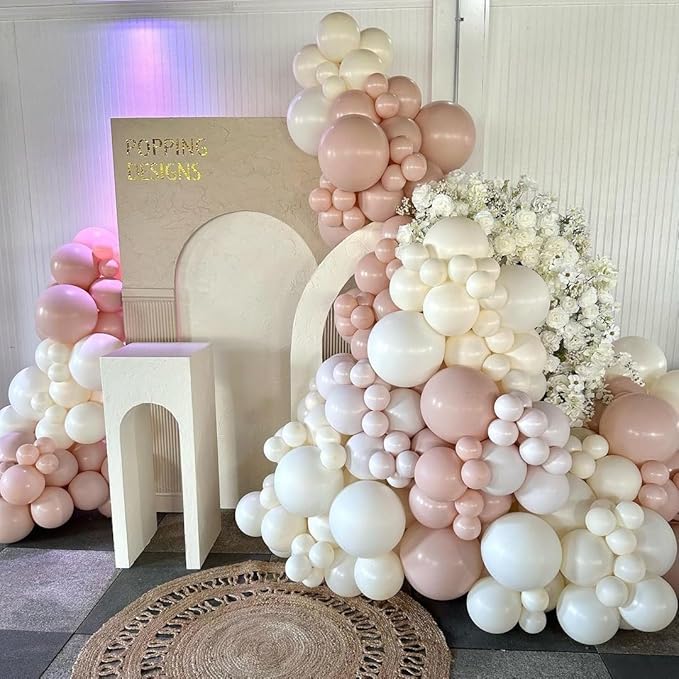 Pastel Pink and White Balloons, 12 Inch 35PCS Light Baby Pink Beige Cream White with Clear Latex Balloon for Girls Birthday Bachelorette Party Bridal Baby Shower Winter Party Decorations Supplies