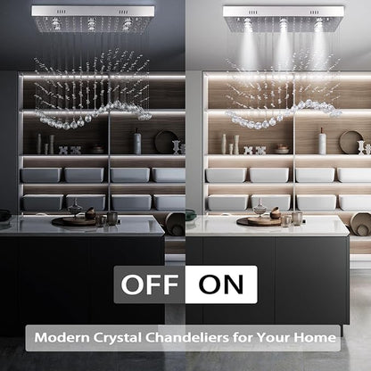 Finktonglan Linear Crystal Chandelier for Kitchen Island, 31.5'' Rectangular K9 Crystal Island Chandelier, 6-Light GU10 Height Adjustable Modern Dining Room Ceiling Light