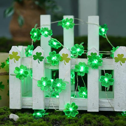 BOHON St Patricks Day Decorations Shamrocks String Lights Battery Operated 13 ft 40 LEDs Lucky Clover Green Lights for St Patrick's Day Accessories Office The Home Saint St. Patrick's Day Decor