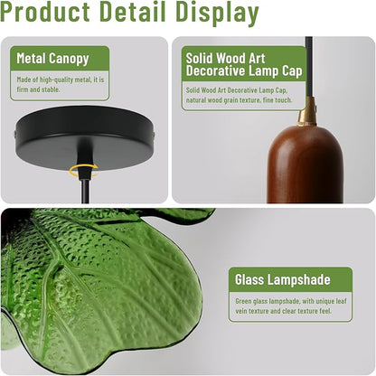 Vintage Green Pendant Lights Kitchen Island, Adjustable Hanging Ceiling Light Fixture, 13 Inch Flower Glass Shade, Mid Century Modern Farmhouse Chandelier for Bedroom Dining Room 1 Light