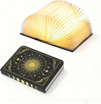 Vergissm 6.5 Inch Book Lamp, Foldable Paper Book Light, Bookshaped Night Light Embossed Cover Design, Rechargeable Folding Paper Lamp, Perfect Books Decor & Book Lovers, Women or Friend Gift Choice