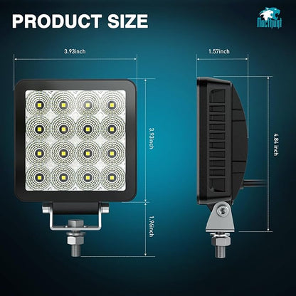 Nilight LED Light Pods 2 PCS 4 Inch 16LED Super Slim Flood Beam Square Driving Work Offroad Side Ditch Lights Built-in EMC for Tractor Truck Motorbike Boat ATV