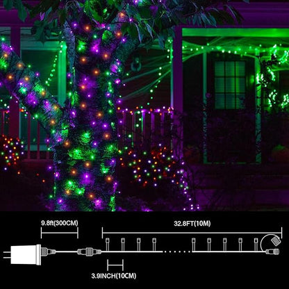 LAMPHOME Halloween String Lights, 100 LED Orange Purple Green Plug in String Lights, 16 Modes Clear Wire Fairy Mini Lights for Indoor Outdoor Halloween Party Garden Yard Home Holiday Decoration