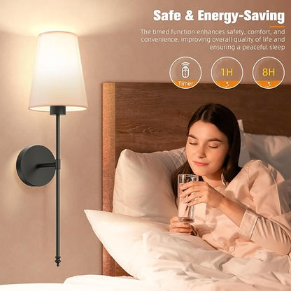 NIORSUN 25.4 inch Battery Operated Wall Sconce Set of 2,Black Rechargeable Wall Lights with 5200mAh Dimmable Detachable Bulbs and Remote,9 Colors Wireless Sconces for Bedroom Living Room Hallway