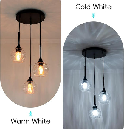 3 Light Pendant Lighting: 5.91'' Glass Pendant Lights Kitchen Island with Hammered Glass & Black Finish - Modern Minimalist Hanging Light Fixture for Kitchen Sink Dining Room - E26 Base