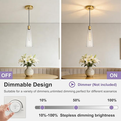 Modern Glass Pendant Lights Kitchen Island, Dimmable Gold Pendant Light Fixtures 1 Pack, Adjustable Farmhouse Hanging Light Fixture with Clear Glass Shades for Hallway Dining Room