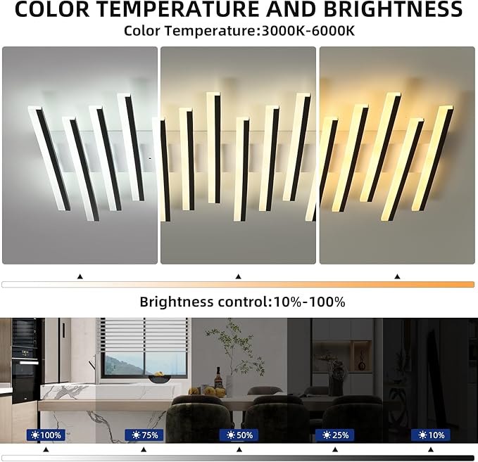 JAYMP 15 Lights Linear Modern Ceiling Light 43.3 inch Dimmable LED Chandelier Semi Flush Mount Light Fixture for Dining Room Kitchen Island Living Room