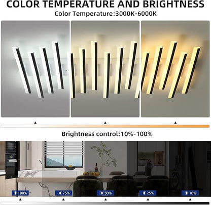 JAYMP 15 Lights Linear Modern Ceiling Light 43.3 inch Dimmable LED Chandelier Semi Flush Mount Light Fixture for Dining Room Kitchen Island Living Room
