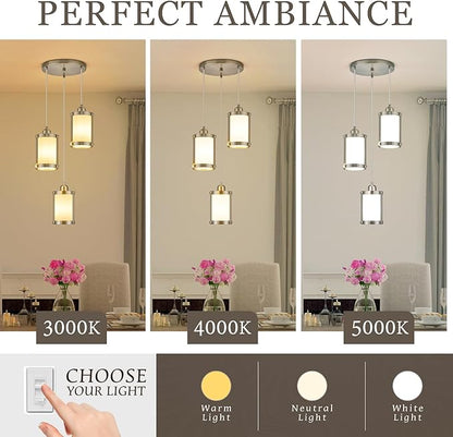 3-Light Pendant Lighting, Brushed Nickel Dining Room Chandelier Light Fixture Over Table with Milk Glass, Modern Cluster Hanging Lights for Kitchen Island Sink, OS-3014-3BNW