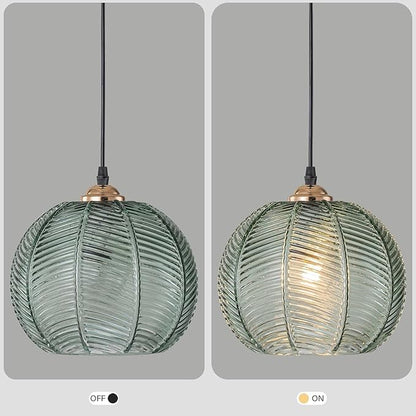 Green Glass Pendant Light Fixture Black Mid Century Modern Pendant Lighting Chandelier 1-Light Globe Ceiling Hanging Light for Bedroom Living Dinning Room Kitchen Island