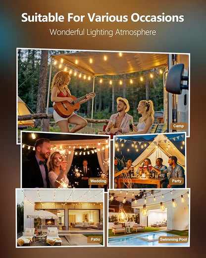 KGC 100FT LED Outdoor String Lights, Weatherproof Heavy Duty Patio Lights with 52 ST38 Shatterproof Edison Bulbs, Dimmable Vintage Bistro Lighting for Garden, Backyard, Pergola, Christmas Party