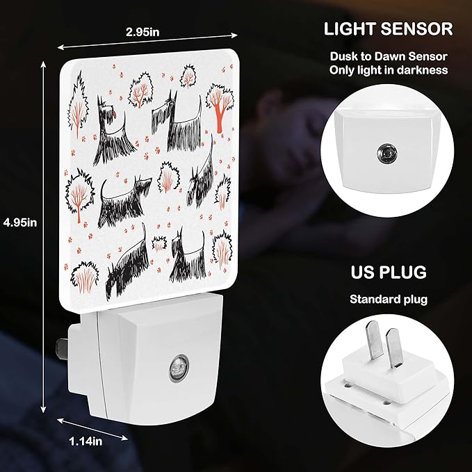 LED Night Light Lamp with Smart Sensor Dusk to Dawn Sensor,Dog Sketch Animal Scottie Terrier Night Light Daylight White,0.5W Plug-into Wall for Adults,Bedroom,Bathroom,Hallway,Kitchen