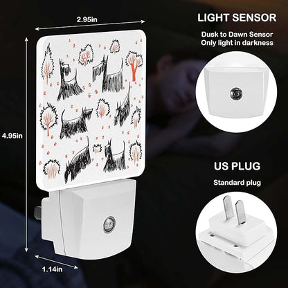 LED Night Light Lamp with Smart Sensor Dusk to Dawn Sensor,Dog Sketch Animal Scottie Terrier Night Light Daylight White,0.5W Plug-into Wall for Adults,Bedroom,Bathroom,Hallway,Kitchen
