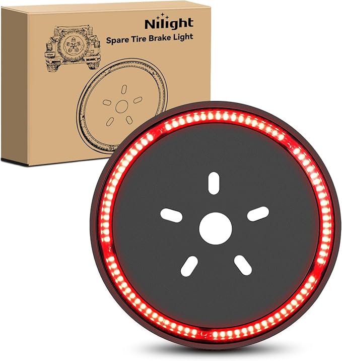 Nilight Spare Tire Brake Light Wheel Light 3rd Third Brake Light Rear lights for Wrangler 2007-2018 JK JKU YJ TJ Red Light
