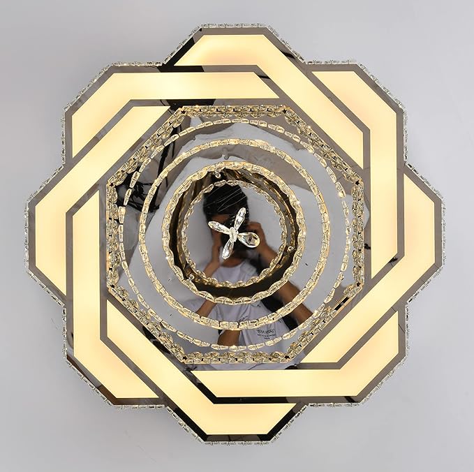 Flashing God 32in Crystal Ring Chandeliers for Living Room Flush Mount Ceiling Light for Bedroom Dining Room Hallway Dimmable LED 3 Rings Pendant Lighting