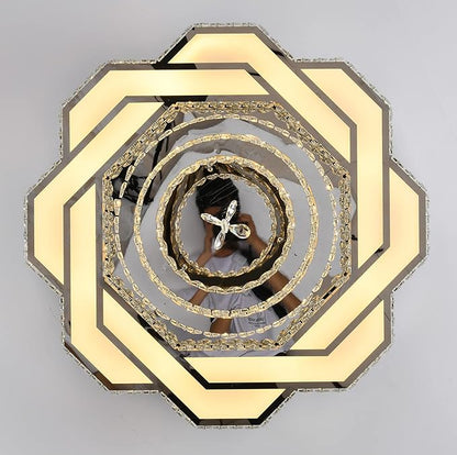 Flashing God 32in Crystal Ring Chandeliers for Living Room Flush Mount Ceiling Light for Bedroom Dining Room Hallway Dimmable LED 3 Rings Pendant Lighting