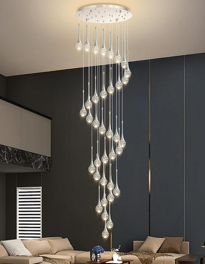 36 Light Modern Glam Crystal Chandelier for High Ceiling LED Dimmable Ceiling Pendant Light Staircase Foyer Enterway Living Room Chandelier Lighting Antique Silver