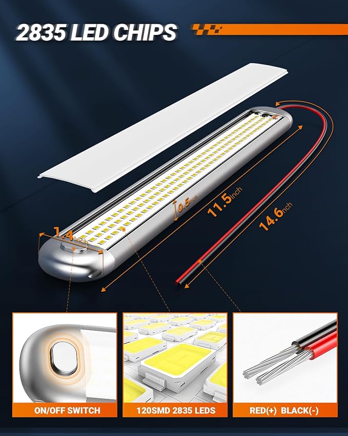 SEALIGHT 12V LED Interior Light Bar | 1500LM 8W 12v LED Light Strip 6200K White with ON/Off Switch | Camper Lights Fixture for Truck Van RV Trailer Cargo Cabient Motorhome Lorry (Pack of 8)