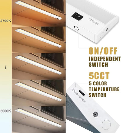 Ansen Hardwired Under Cabinet Lighting, 48in 26W LED Light for Kitchen/Closet, 1720lm, CRI>92, R9>90, Dimmable, 5 Color Temperature, 2700K-5000K(Warm White, Cool White, Daylight)