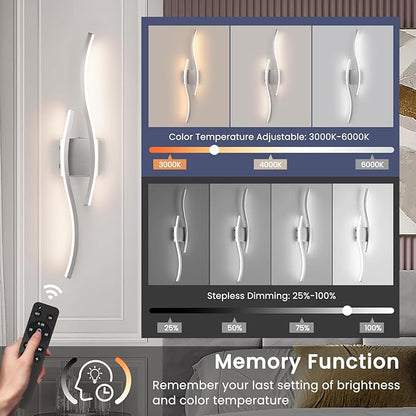 Modern LED Wall Sconce Set of Two, Dimmable Battery Powered Wall Sconces, 3000K-6500K LED Wireless Wall Light with Remote, Wall Lamp Indoor not Hardwired for Room Bedroom Corridor（Nickel）