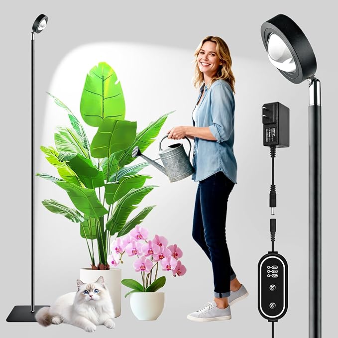 20W Full Spectrum Grow Light, High PPFD&CRI COB LED Floor Plant Lamp with 6/8/12H Timer, Daylight 3000LM Adjustable Height (28"-83") & Angle, Grow Lights for Indoor Plants, Succulents & Flowers