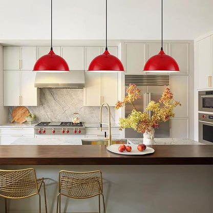 9.8 inch Modern Farmhouse Pendant Lights Kitchen Island 3 Pack, Red Dome Pendant Lights, Vintage Industrial Kitchen Pendant Lighting, Island Lights for Kitchen, Dining Room