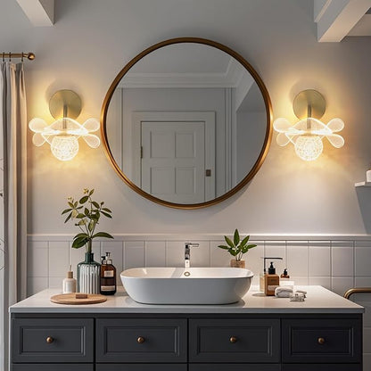 Wall Lights for Living Room with Flower Lamp, Wall Lamps for Bedroom with Bathroom Light Fixtures with 3 Color, Modern LED Wall Sconce Light for Bedroom Living Room Corridor Vanity Hallway