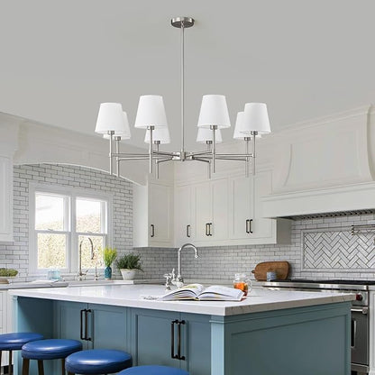 RUIYEY Dining Room Chandeliers Light - Modern Brushed Nickel Chandelier, 8-Light Metal Farmhouse Dining Room Light Fixture, E26 Hanging Pendent Lighting for Kitchen, Living Room, Foyer, Entrance