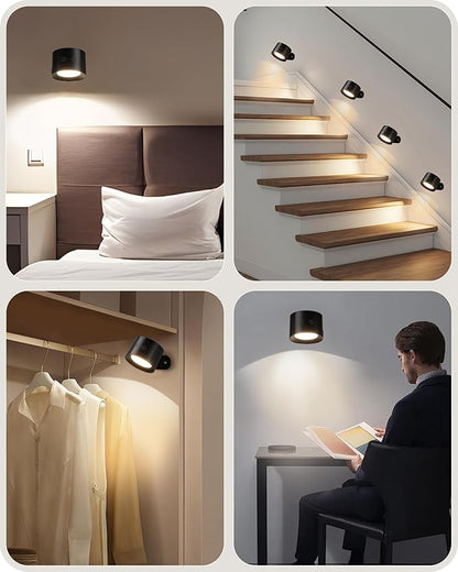 Battery Operated Wall Sconce Set of 2, Rechargeable Wall Lights with Remote Control, 3 Color Temp 3 RGB Dimmable, 360° Rotation Cordless Wall Mount Lamp for Hallway Bedroom, Black B02YBP206