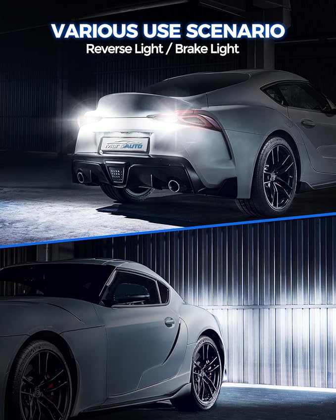 Marsauto Upgraded 7443 7440 LED Bulbs for Reverse Lights, T20 7441 7444 Replacement with Projector for Backup Tail Brake Signal Parking DRL Lights, 6000K Xenon White Pack of 2