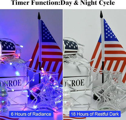cshare Red White and Blue Lights Battery Operated, 4th of July Lights with Timer Outdoor Waterproof 9.8ft 30 LED for 4th of July Independence Day Decorations Garland Party Garden