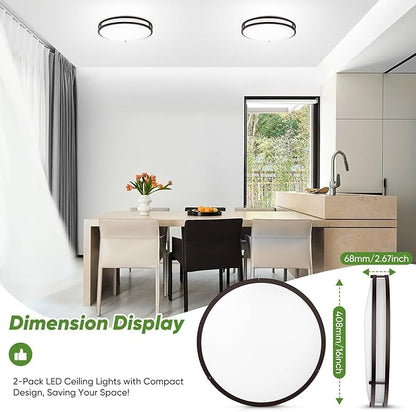 TOBUSA 16in 50W LED Flush Mount Ceiling Lights 5600lm Super Bright, Dimmable LED Light Fixtures 2700K-6500K 5CCT Adjusted, 2-Pack Modern Brown Light Fixture Ceiling for Living Room Bedroom Kitchen