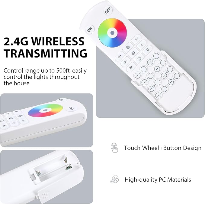 RC05RF RF Remoter, 8-Zone 2.4G Handheld Remote Control Work with RGBCCT RGBW CCT RGB LED Controller (WB5/LM052/LM053), 500ft Wireless Control / 4 Channel Group Control for Home LED Strip Lights