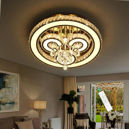 HAIXIANG Modern Chandeliers Bedroom LED Light Crystal Flush Mount Ceiling Lights for Dining Room Gold Chandelier Sparkling Interior Luxury Lighting Fixtures Living Room Dimmable Light 2700K 6000K
